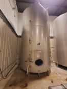 Vance metals 6100 gallon capacity vertical type 304 stainless steel single wall storage tank.