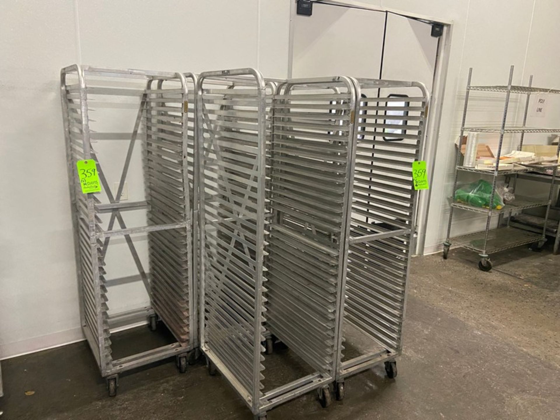 (5) ALUMINUM BAKERY RACKS, MOUNTED ON CASTERS (LOCATED IN CALLERY, PA)