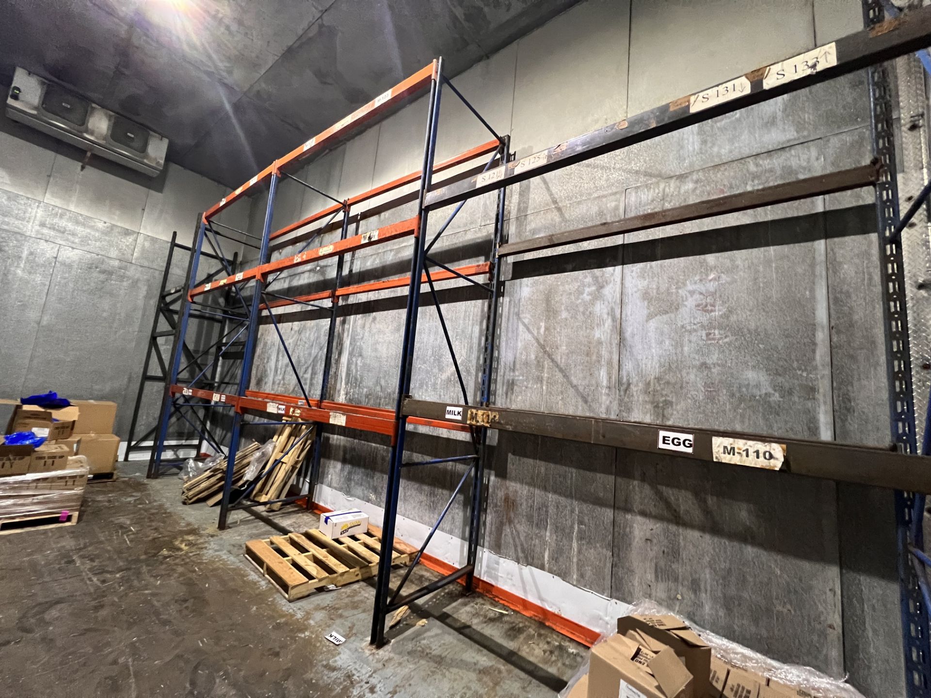 8-SECTIONS OF PALLET RACKING IN COOLER