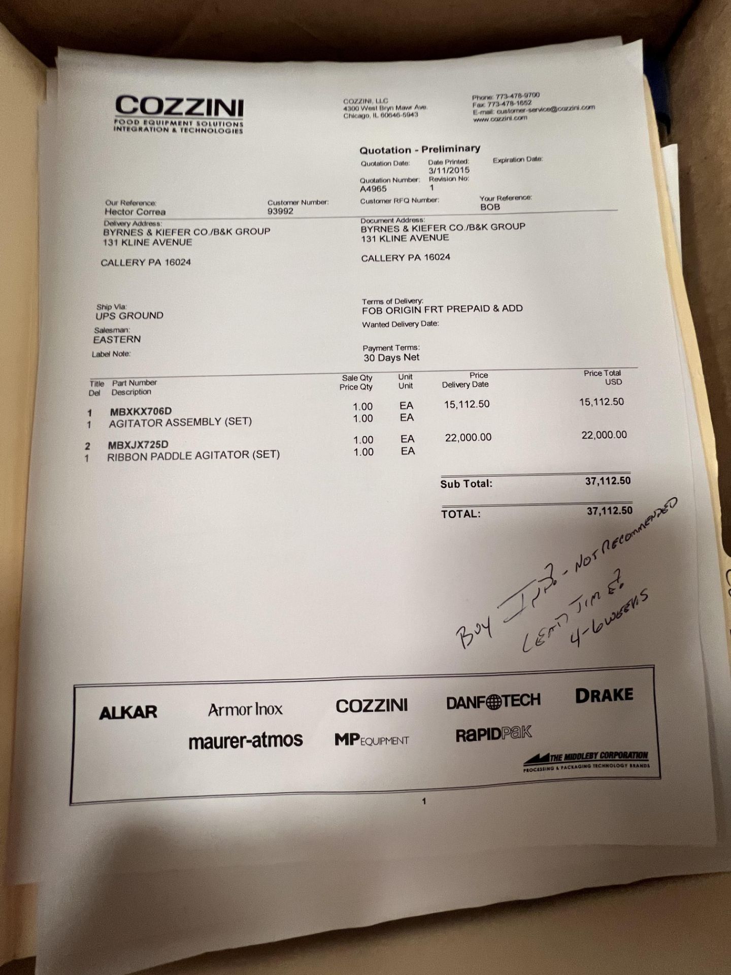 COZZINI 2,000 LBS. S/S PADDLE BLENDER, M/N CMB-2000, S/N P2127-02-00705, WITH DUAL MOTORS, MOUNTED - Image 12 of 13