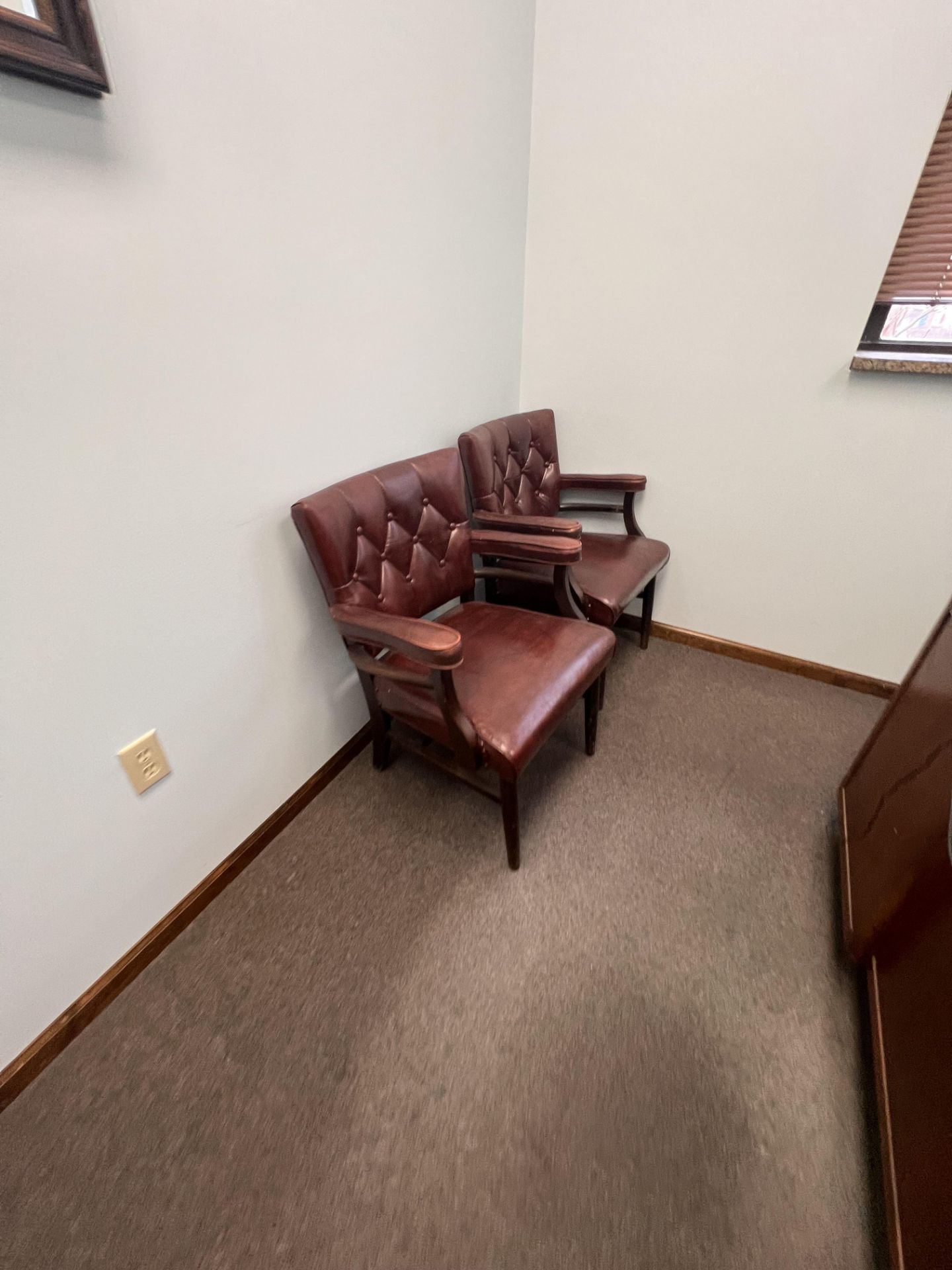 CONTENTS OF OFFICE, INCLUDES WOOD DESK, CHAIRS, 2-DOOR FILE CABINET, DOES NOT INCLUDE COMPUTERS OR - Image 2 of 4
