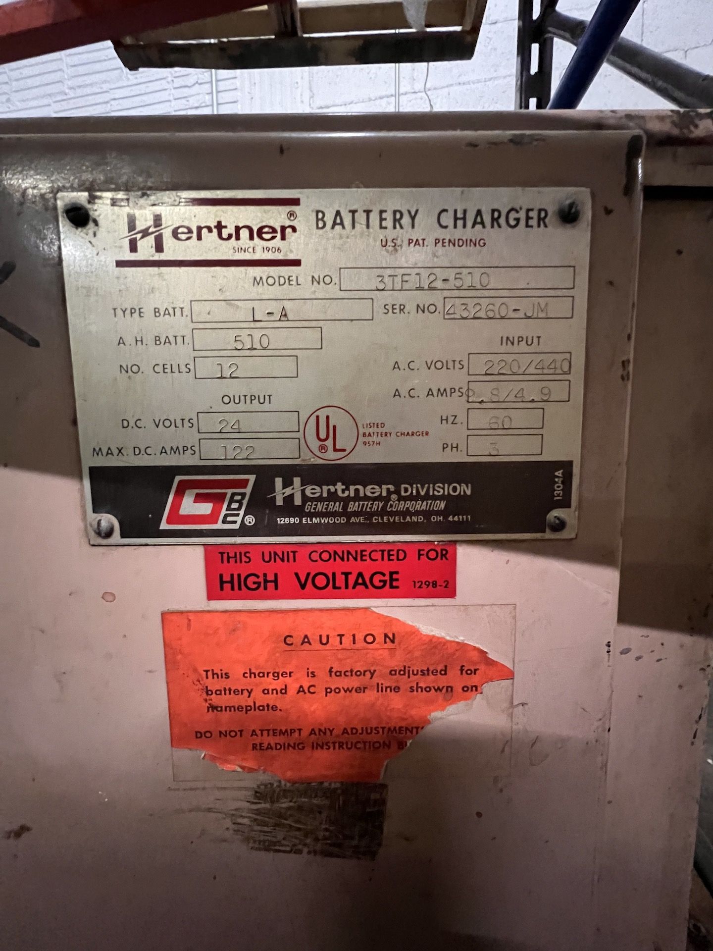 HERTNER 24 V BATTERY CHARGER, MODEL 3TF12-510 - Image 5 of 5