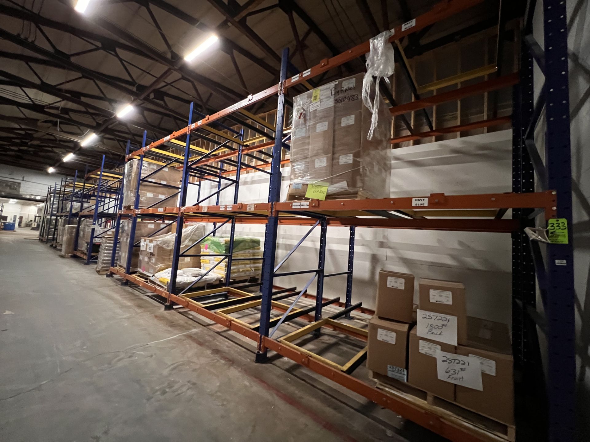 PUSHBACK STYLE PALLET RACKING, APPROX. (9) SECTIONS AND 13 UPRIGHTS, APPROX. 90 PALLET CAPACITY - Image 8 of 13