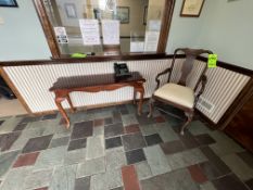 CONTENTS OF RECEPTION AREA, INCLUDES WOOD TABLE, CHAIRS, COAT RACK, UMBRELLA RACK, DOES NOT