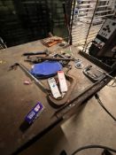 ASSORTED TOOLS ON TOP OF WELDING TABLE