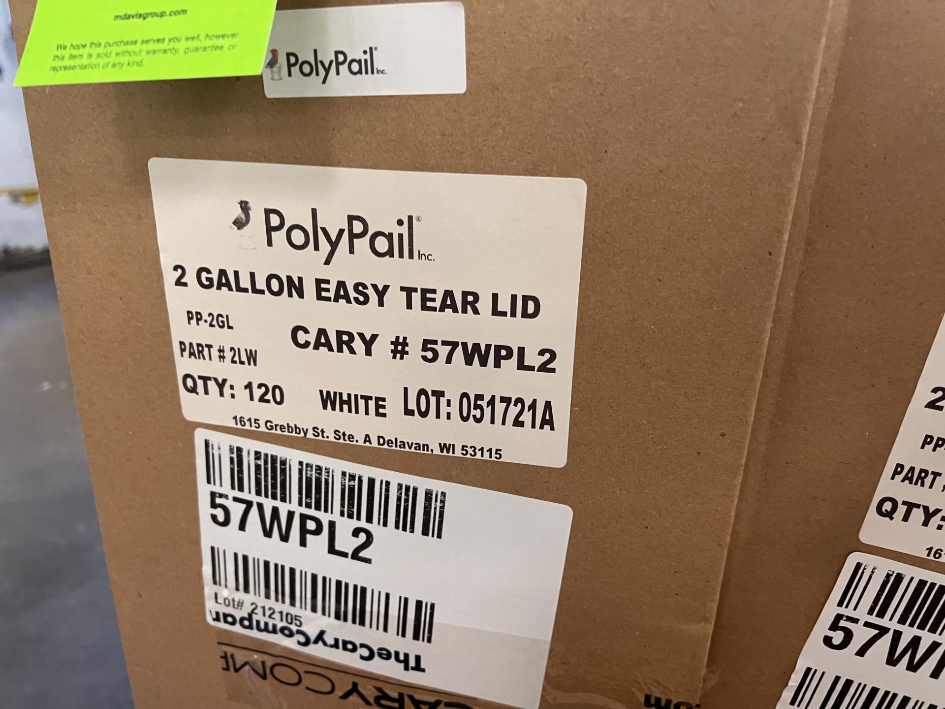 POLYPAIL 2-GALLON BUCKETS, ESAY TEAR LID STYLE, (4) BOXES, (120) PER BOX (LOADING FEE:  $20.00 - Image 3 of 3