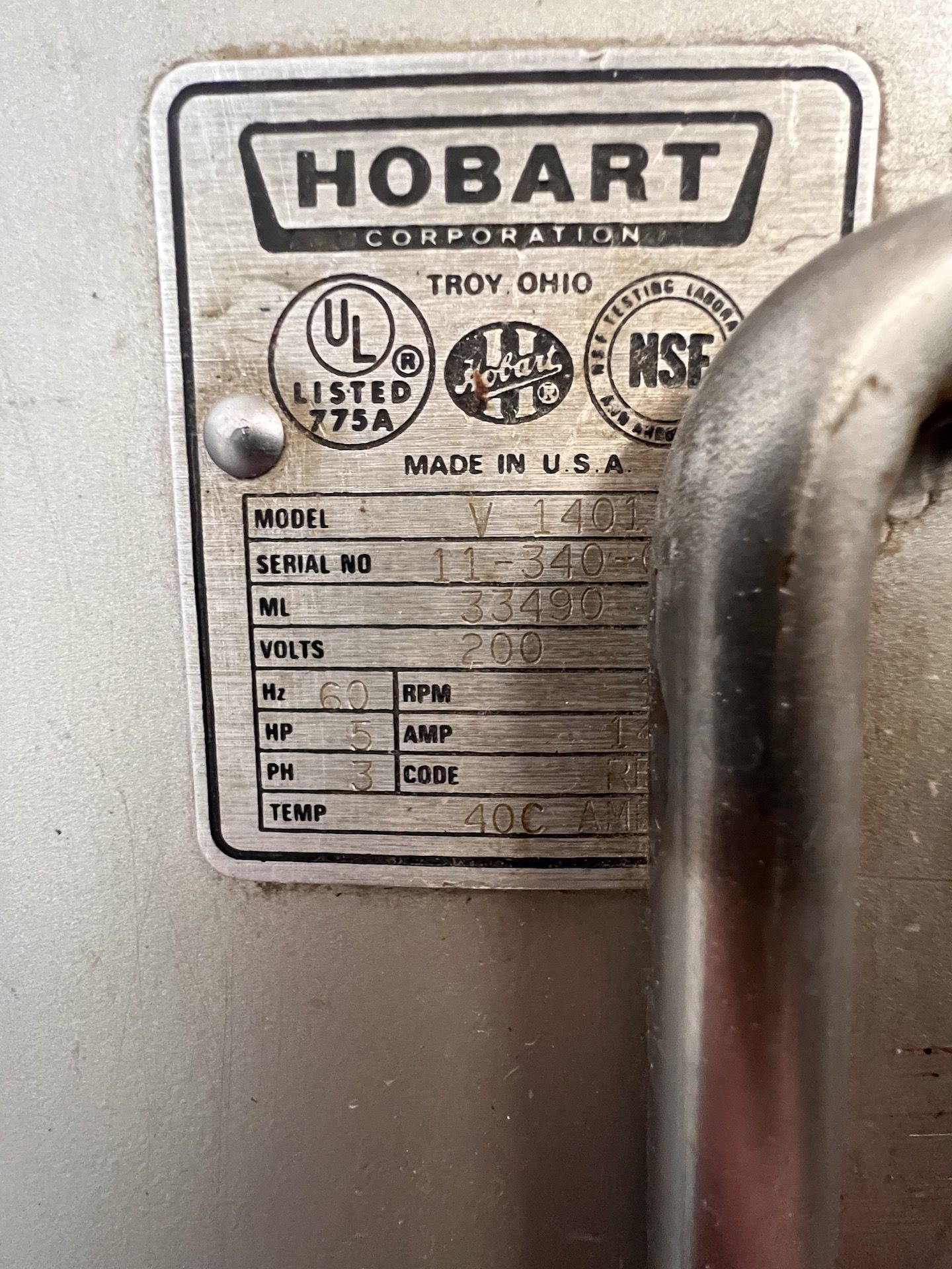 HOBART MIXER, MODEL Q1401, S/N 11-340-0, 140 QUART, WITH BEATER ATTACHMENT, MIXING BOWL AND DOLLY - Image 8 of 8
