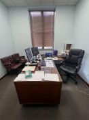 CONTENTS OF OFFICE, INCLUDES WOOD DESK, CHAIRS, 2-DOOR FILE CABINET, DOES NOT INCLUDE COMPUTERS OR