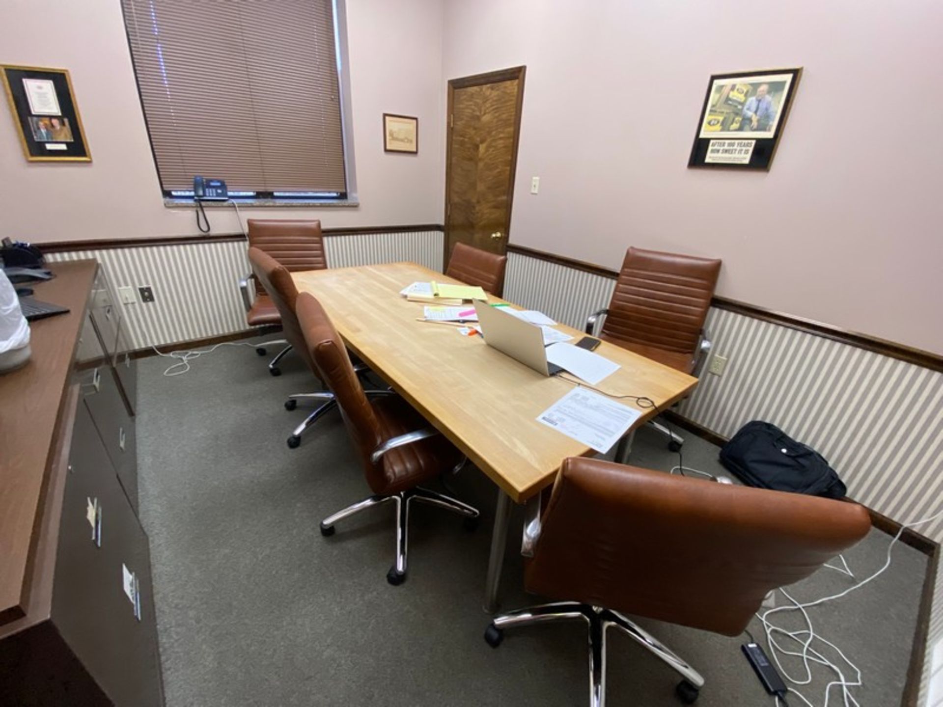 CONTENTS OF CONFERENCE ROOM, INCLUDES TABLE, CHAIRS, WALL MOUNTED TV, & SIDE UNIT (LOCATED IN CALLER