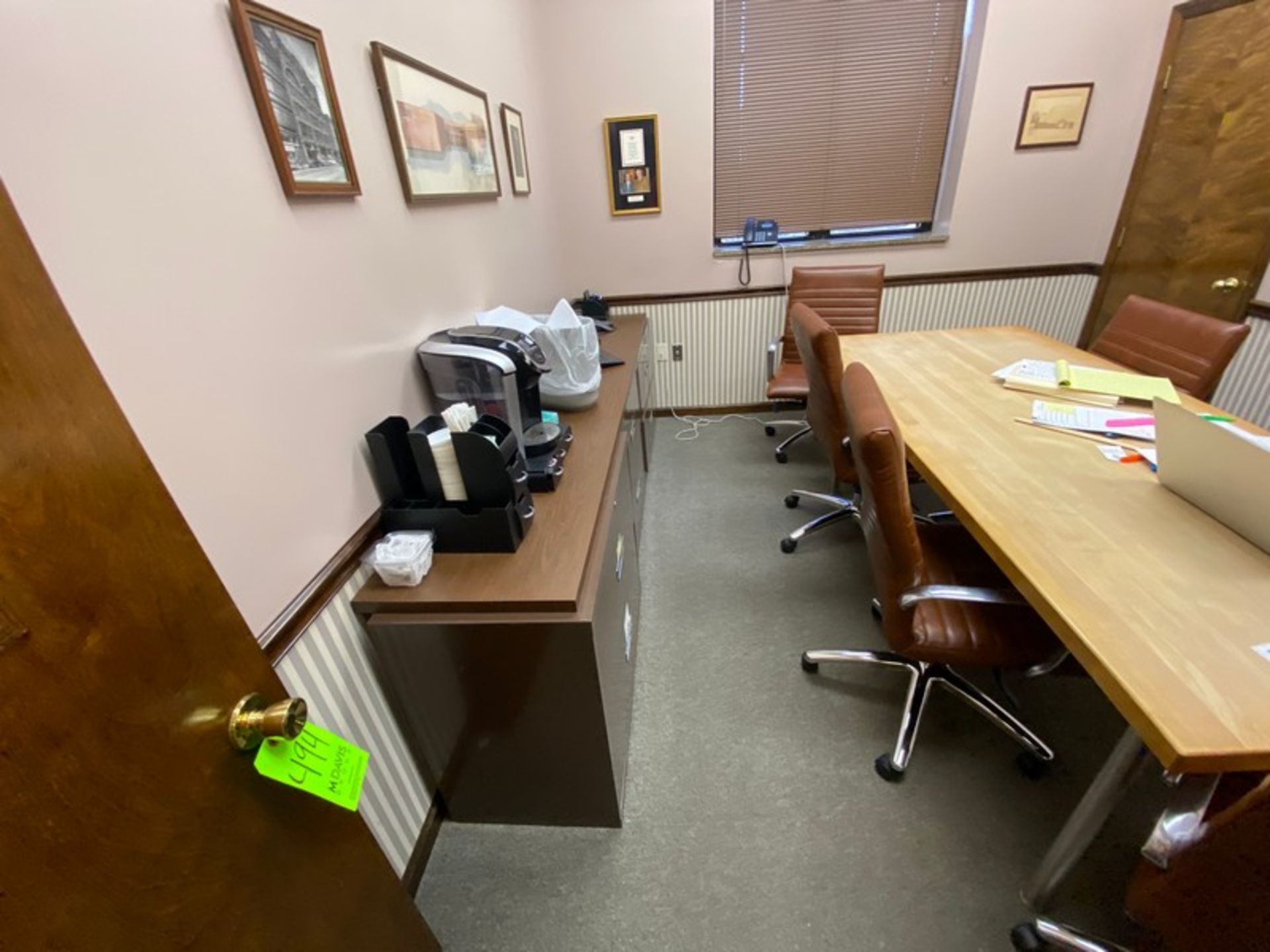 CONTENTS OF CONFERENCE ROOM, INCLUDES TABLE, CHAIRS, WALL MOUNTED TV, & SIDE UNIT (LOCATED IN CALLER - Image 2 of 3