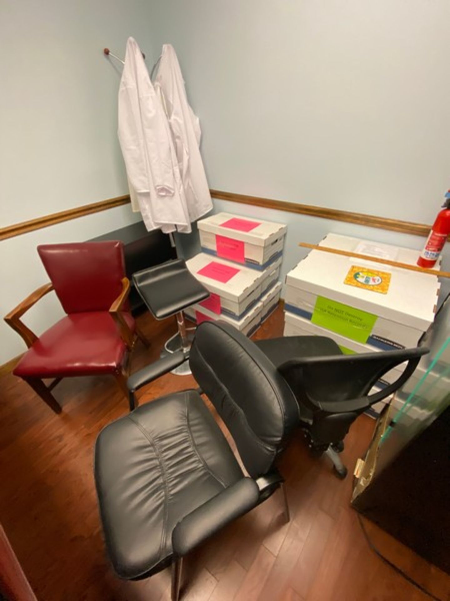 CONTENTS OF OFFICE, INCLUDES L-DESK, CHAIRS, COAT RACK, & S/S REFRIDGERATOR (LOCATED IN CALLERY, PA) - Image 2 of 3