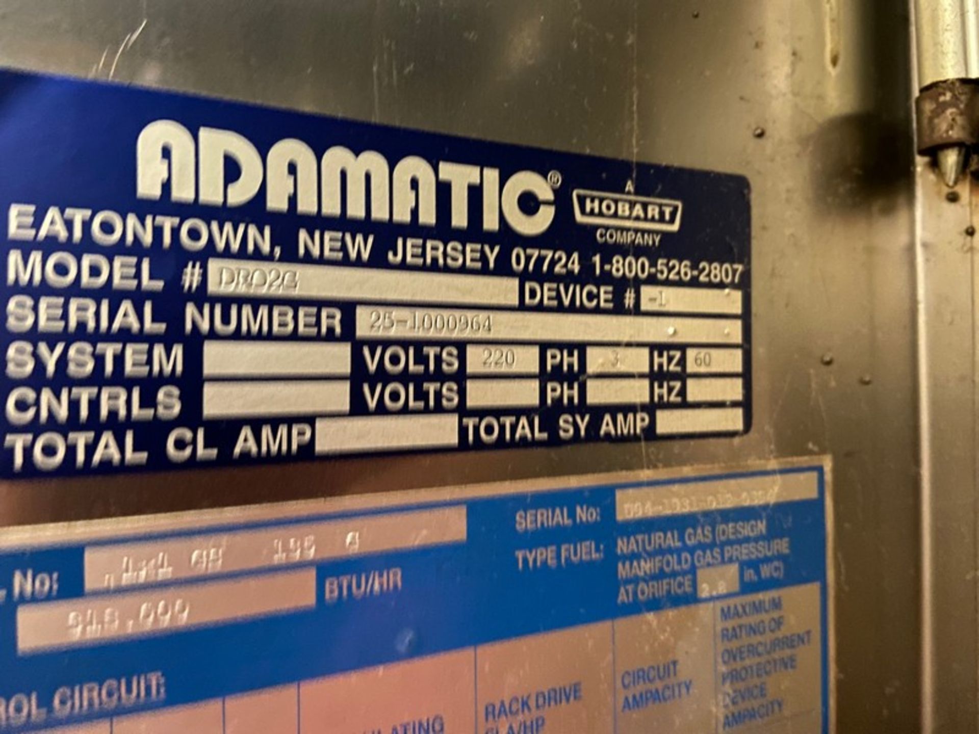 HOBART REVENT ADAMATIC S/S SINGLE RACK OVEN, M/N DRO2G, S/N 25-1000964, 220 VOLTS, 3 PHASE, STAND - Image 6 of 9