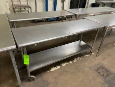 S/S TABLE WITH CASTERS, OVERALL DIMS.: APROX. 72” L x 24” W x 36” H (LOCATED IN CALLERY, PA)