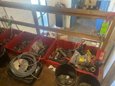 LOT OF ASSORTED PLUMBING IN RED BINS, INCLUDES FITTINGS, ELBOWS, & BALL VALVES (LOCATED IN CALLER