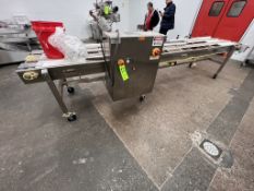 WRABACON PORTABLE S/S CONVEYOR, (2) APPROX. 3 IN. BELTS, CONTROL PANEL WITH ALLEN BRADLEY MICROLOGIX