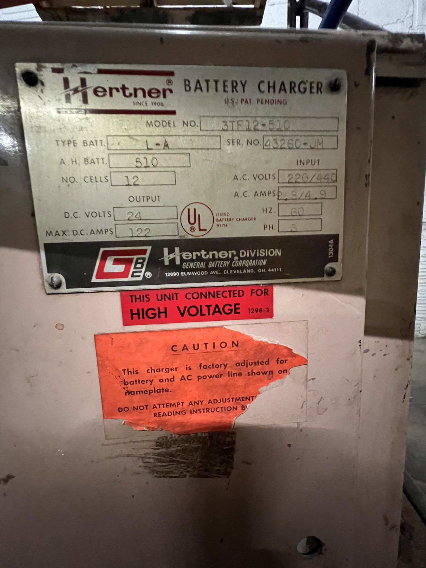 HERTNER 24 V BATTERY CHARGER, MODEL 3TF12-510 - Image 4 of 5