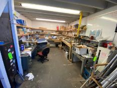 CONTENTS OF SHELVING UNITS & DESKS, INCLUDES MARKER BOARD, LOCKOUT TAGOUT LOCKER, HARDWARE & HARDWAR