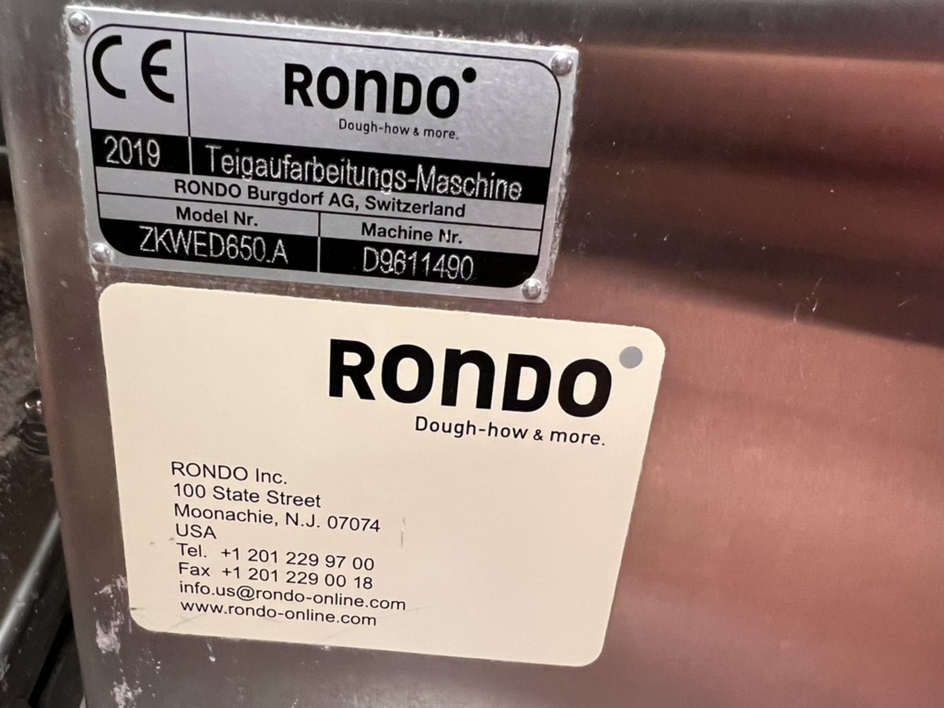 2019 RONDO SHEETING LINE, INCLUDES (3) DRY INGREDIENT FLOUR HOPPERS, (3) SHEETING SECTIONS, - Image 6 of 15