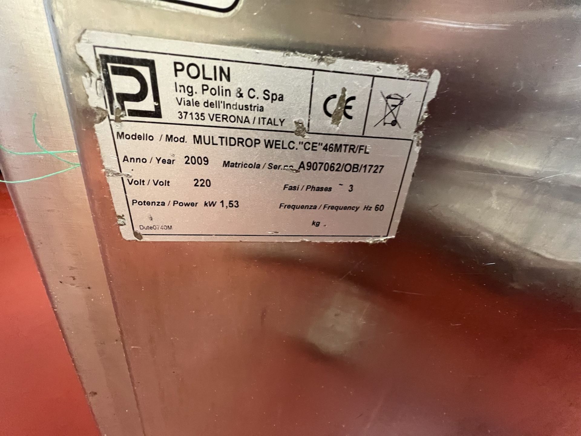 POLIN MULTIDROP DEPOSITOR, MODEL MULTIDROP WELC. "CE" 46MTR/FL, S/N A907062/OB/1727, 202 V, 3 PHASE - Image 6 of 13