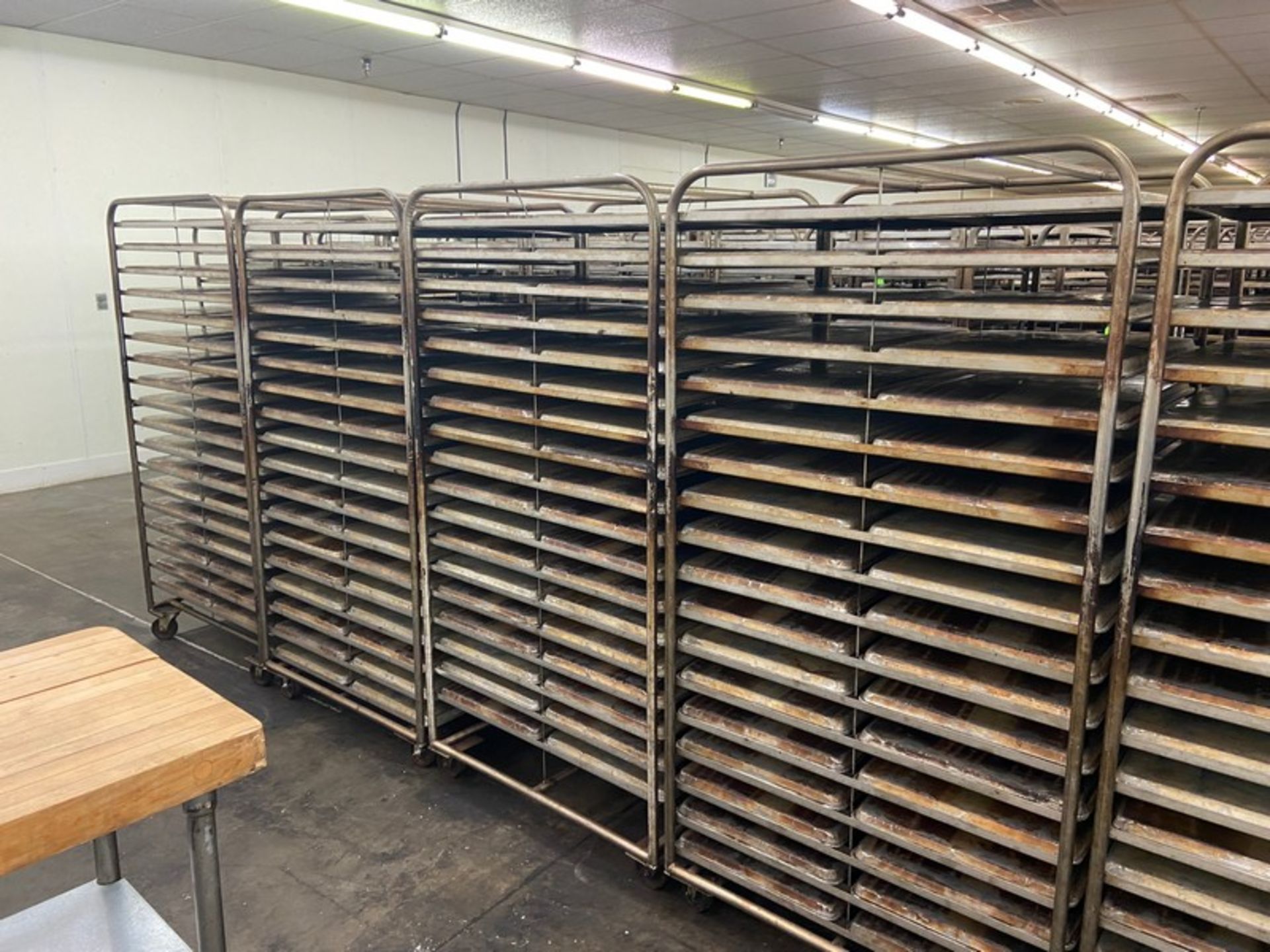 (5) PORTABLE DOUBLE SIDED BAKING PAN RACKS, MOUNTED ON CASTERS (LOCATED IN HERMITAGE, PA) - Image 2 of 3