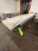 PORTABLE CONVEYOR WITH DOUGH STRIP CUTTER AND (2) ROLLING PINS, CONVEYOR BELT APPROX. DIMS: 180 IN X