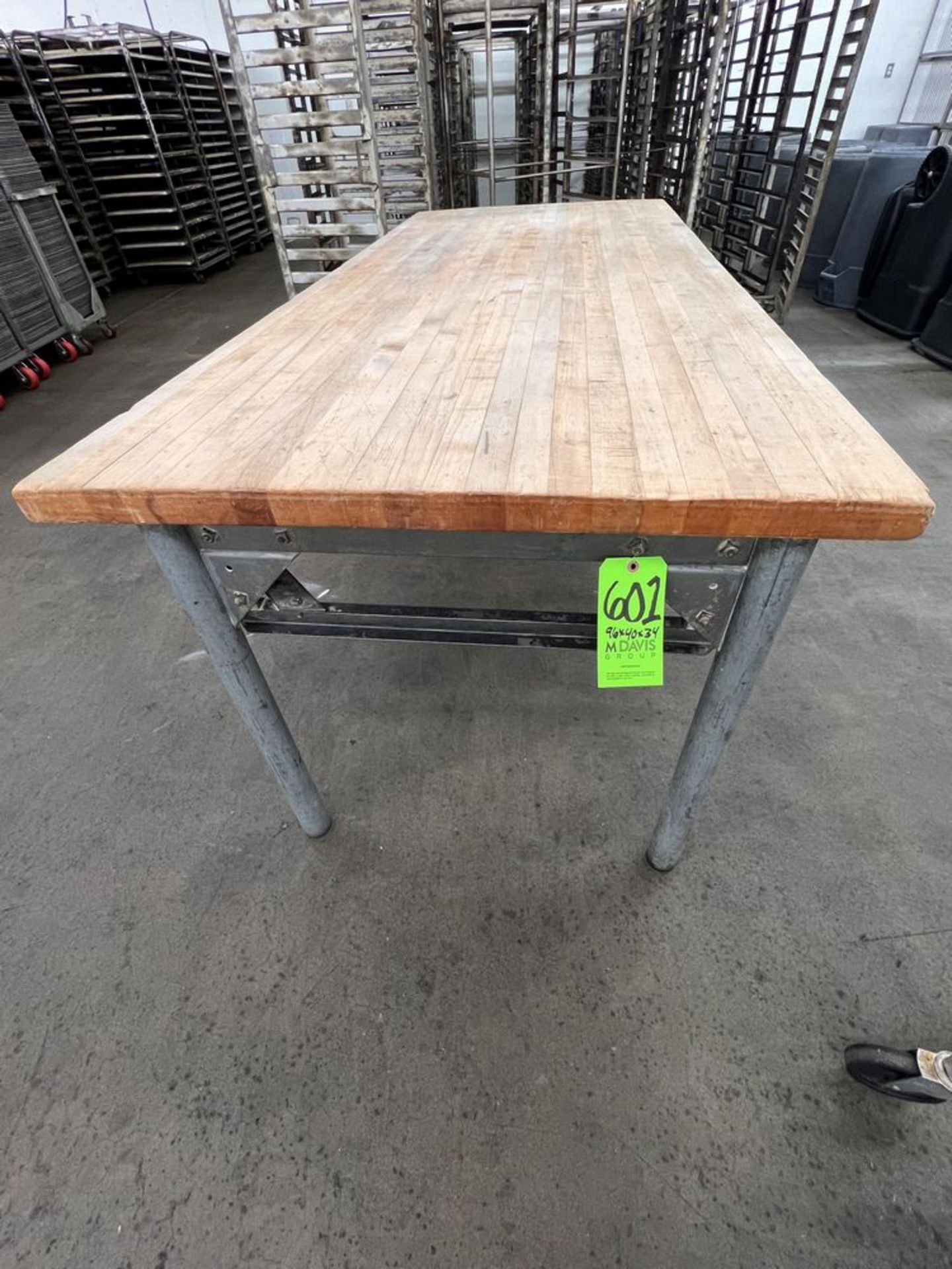 BUTCHER BLOCK WOOD TABLE, APPROX. DIMS:  96 IN. X 40 IN. X 34 IN.