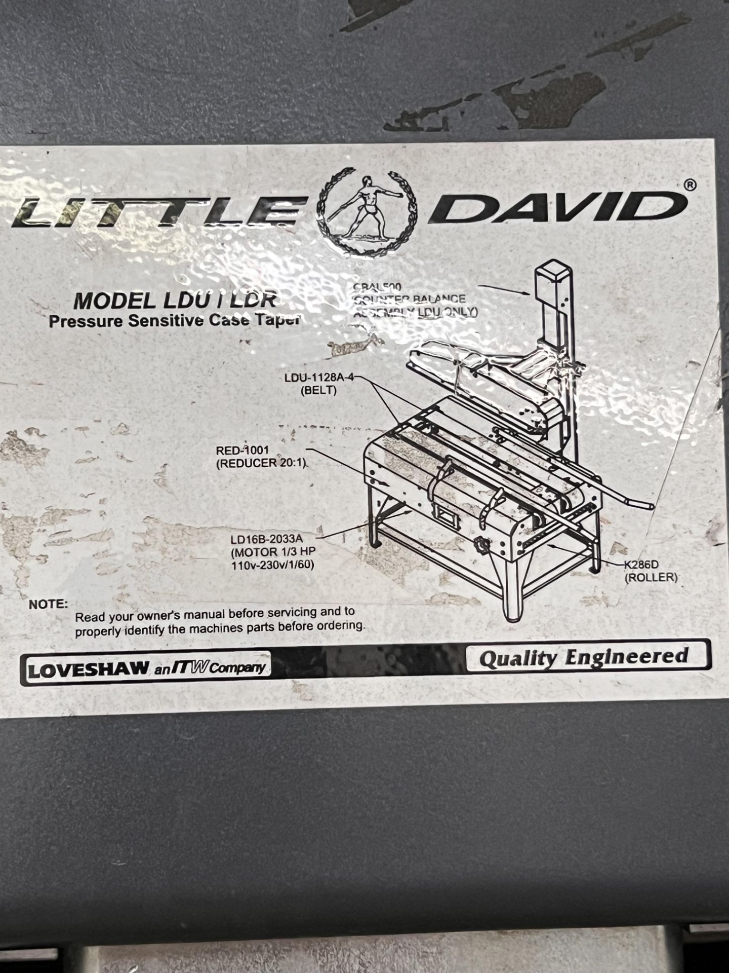 LITTLE DAVID TAPE CASE SEALER, MODEL LDU / LDR, TOP AND BOTTOM TAPER, INCLUDES BOX OF INTERTAPE - Image 8 of 8