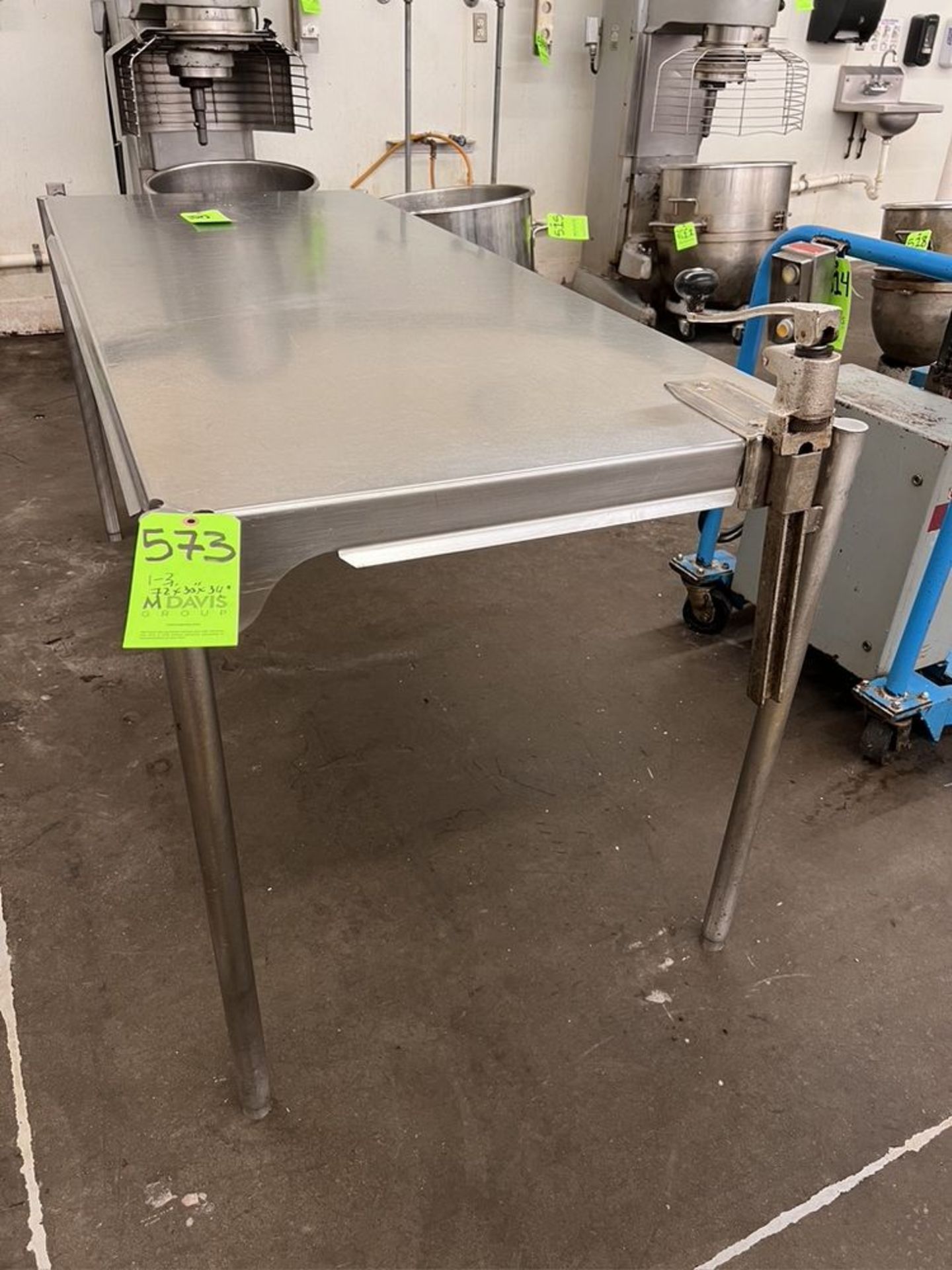 (3) S/S TABLES, (1) WITH EDLUND CAN OPENER,  APPROX. DIMS 72 X 30 X 34, 72 X 30 X 34, 72 X 30 X 32