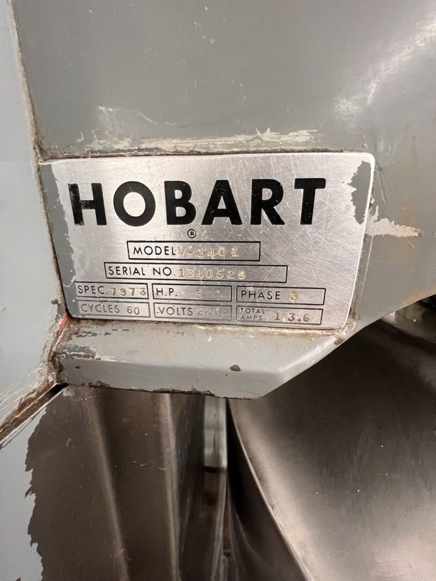 HOBART MIXER, MODEL V1401, S/N 1340529, BEATER ATTACHMENT, MIXING BOWL AND BOWL DOLLY - Image 5 of 6