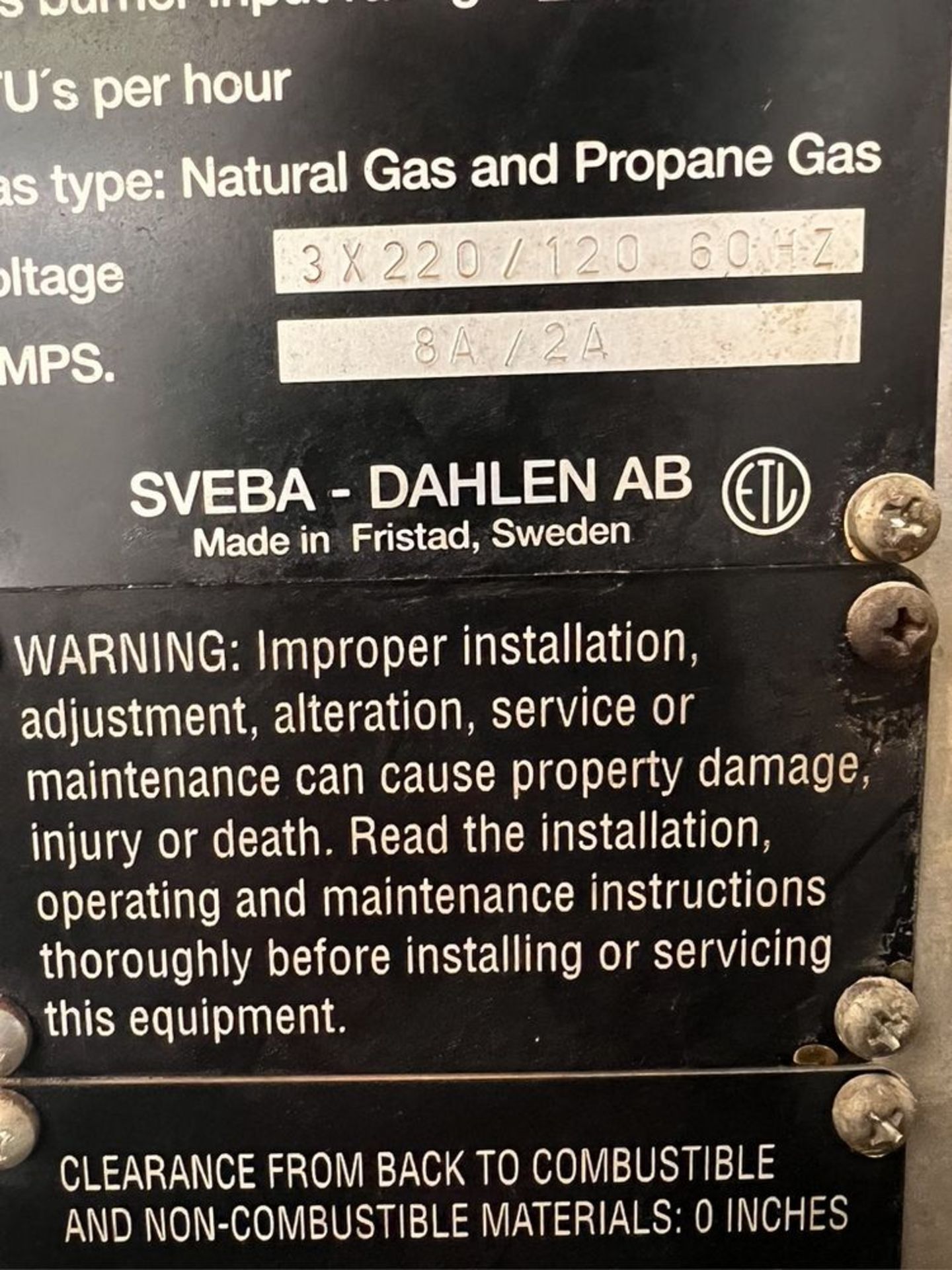 SVEBA DAHLEN RACK OVEN, MODEL V42LN, S/N M 227068-1/1144,NATURAL GAS - Image 8 of 9