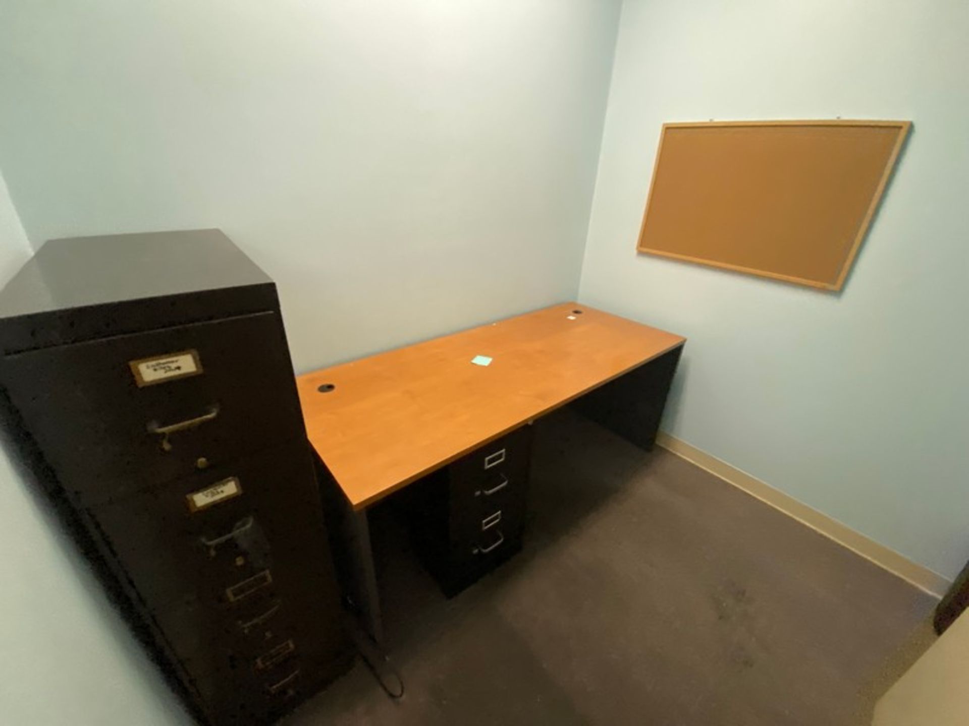 CONTENTS OF OFFICE, INCLUDES (1) VERTICAL FILING CABINET, WITH DESK & SMALL 2-DOOR FILING CABINET (L