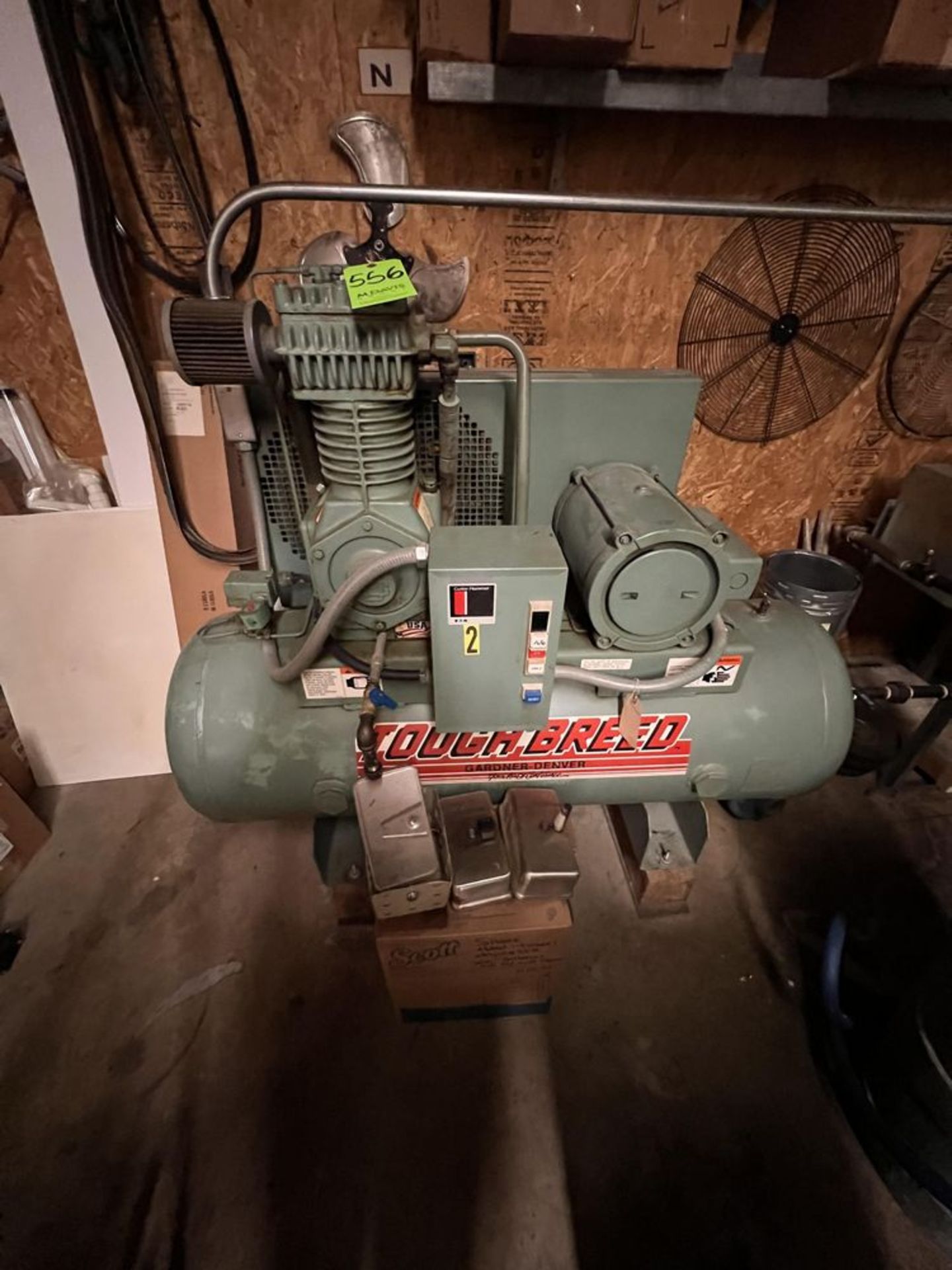 GARDNER DENVER TOUGH BREED AIR COMPRESSOR, MODEL ASKRMD ACBAGB, S/N A36539, 10-HP, 1740 RPM,