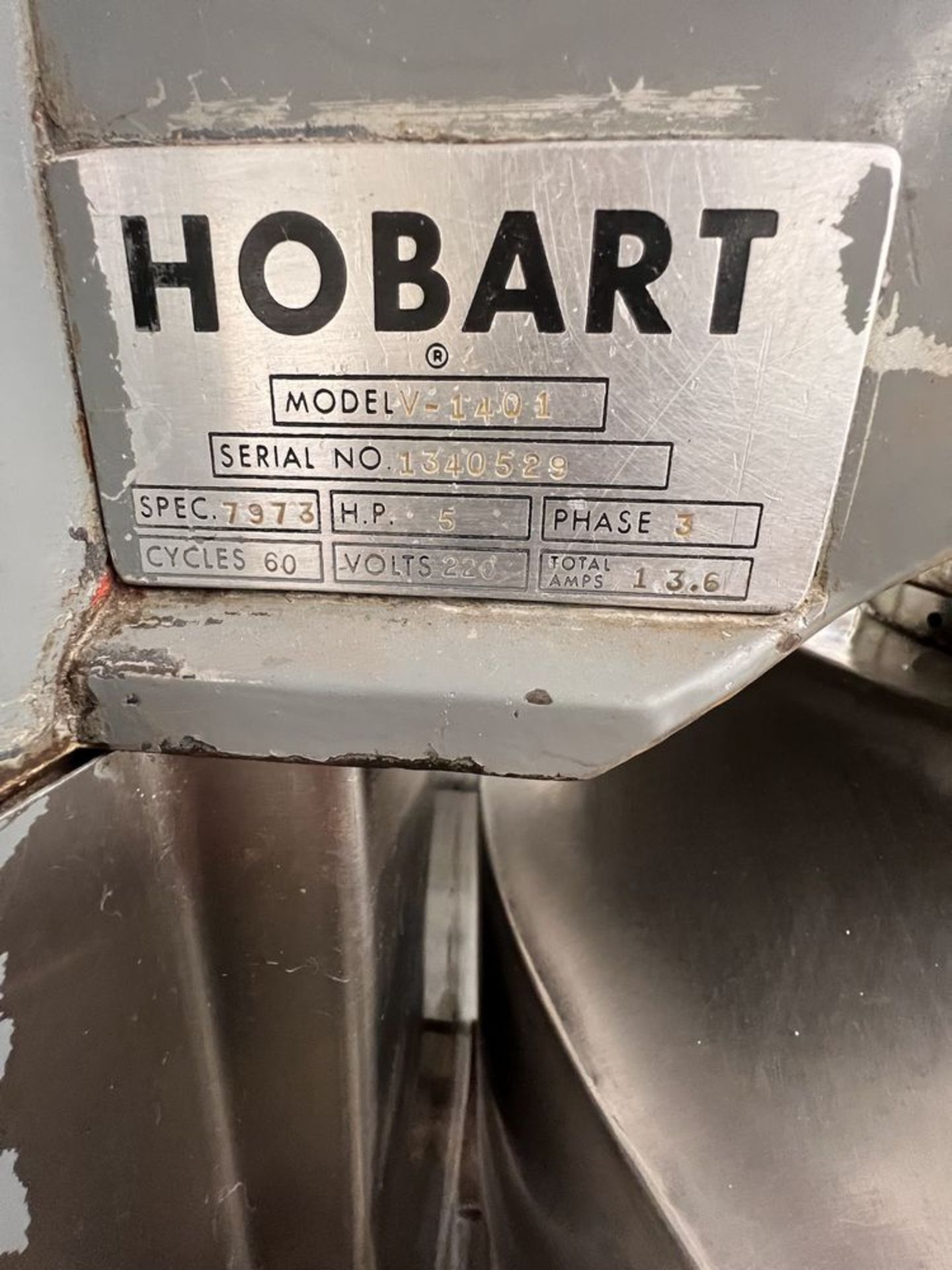 HOBART MIXER, MODEL V1401, S/N 1340529, BEATER ATTACHMENT, MIXING BOWL AND BOWL DOLLY - Image 6 of 6