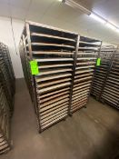 (8) PORTABLE DOUBLE SIDED BAKING PAN RACKS, MOUNTED ON CASTERS (LOCATED IN HERMITAGE, PA)