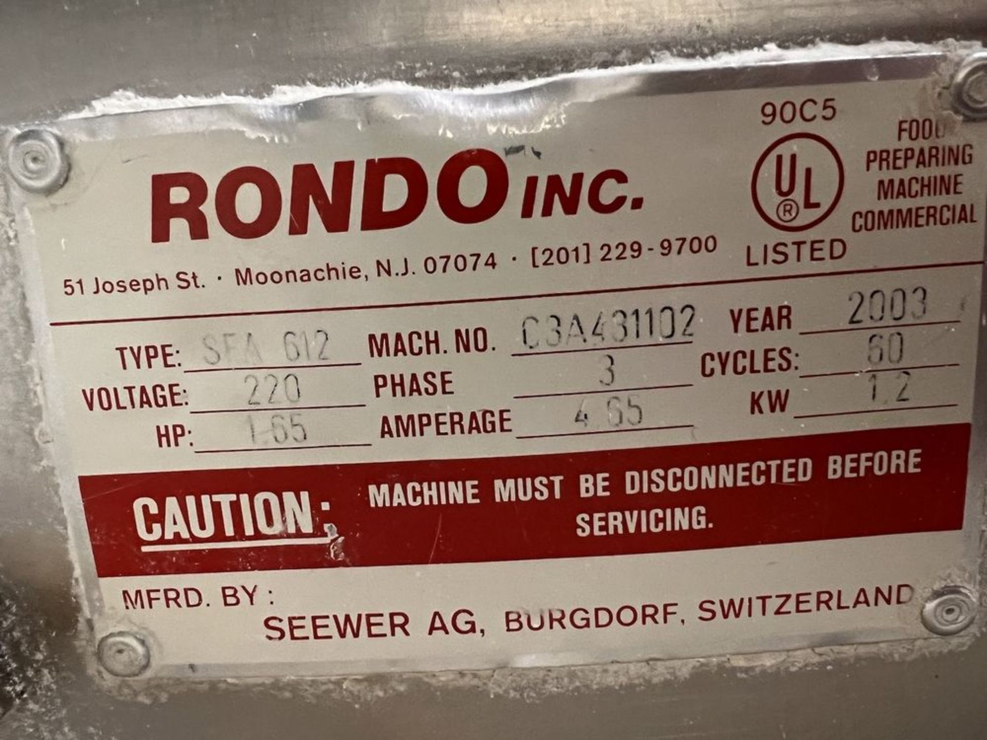 RONDO SHEETER, MODEL SFA 612, S/N C3A431102, 3 PHASE - Bild 9 aus 16