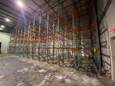 11-SECTIONS OF 2-HIGH DRIVE IN PALLET RACKING, WITH UPRIGHTS & DRIVE IN SHELVING UNITS (LOCATED IN H