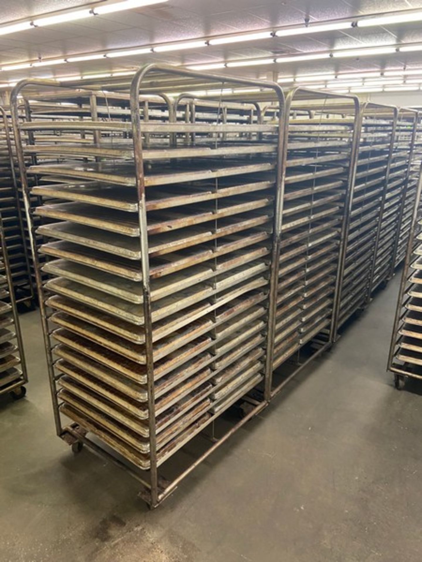 (7) PORTABLE DOUBLE SIDED BAKING PAN RACKS, MOUNTED ON CASTERS (LOCATED IN HERMITAGE, PA) - Image 3 of 3