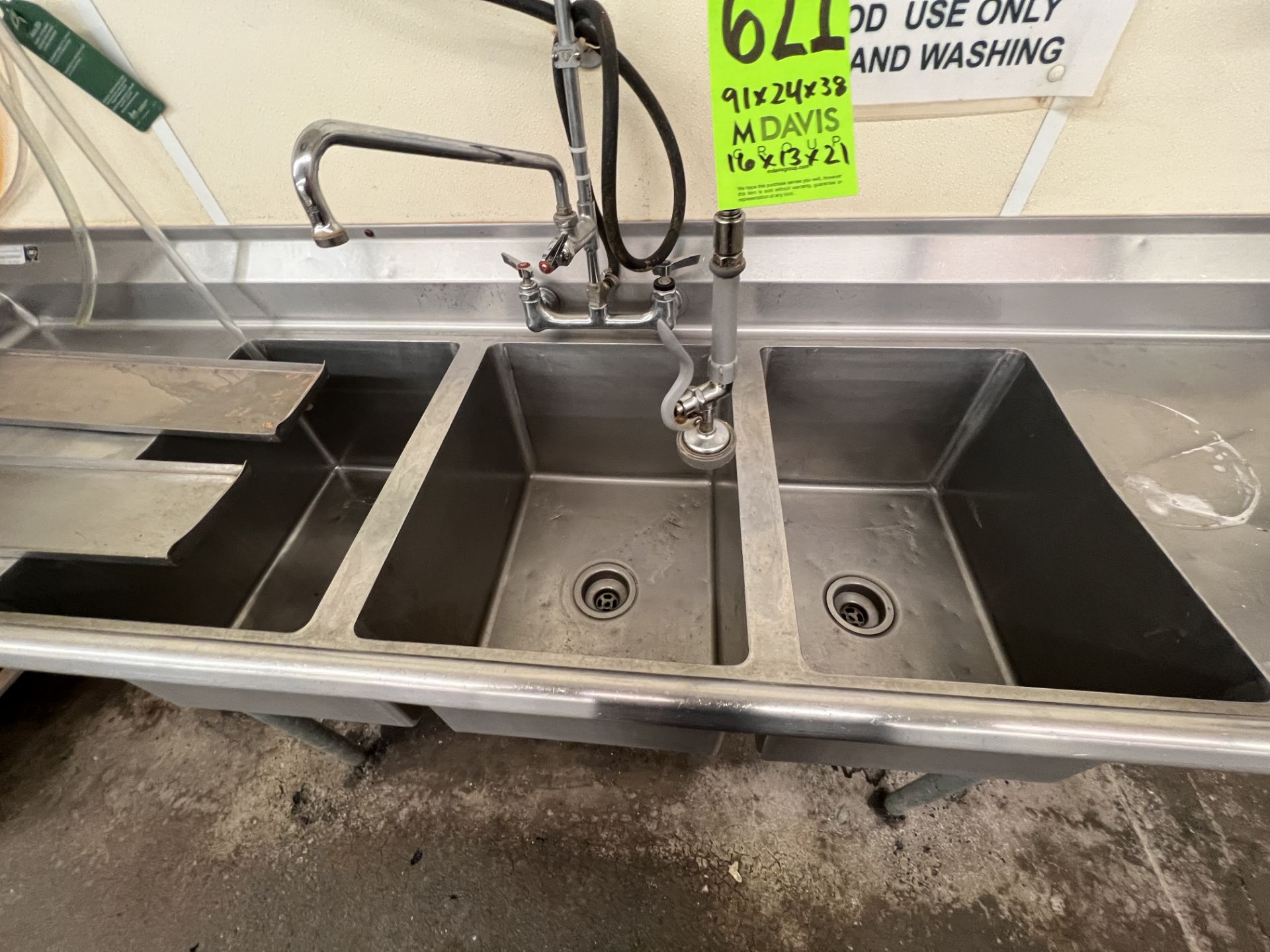 2-BOWL S/S SINK, INCLUDES DEMA SANITIZER BLEND CENTER, APPROX. OVERALL DIMS: 91 IN. L X 13 IN. D X - Image 5 of 5