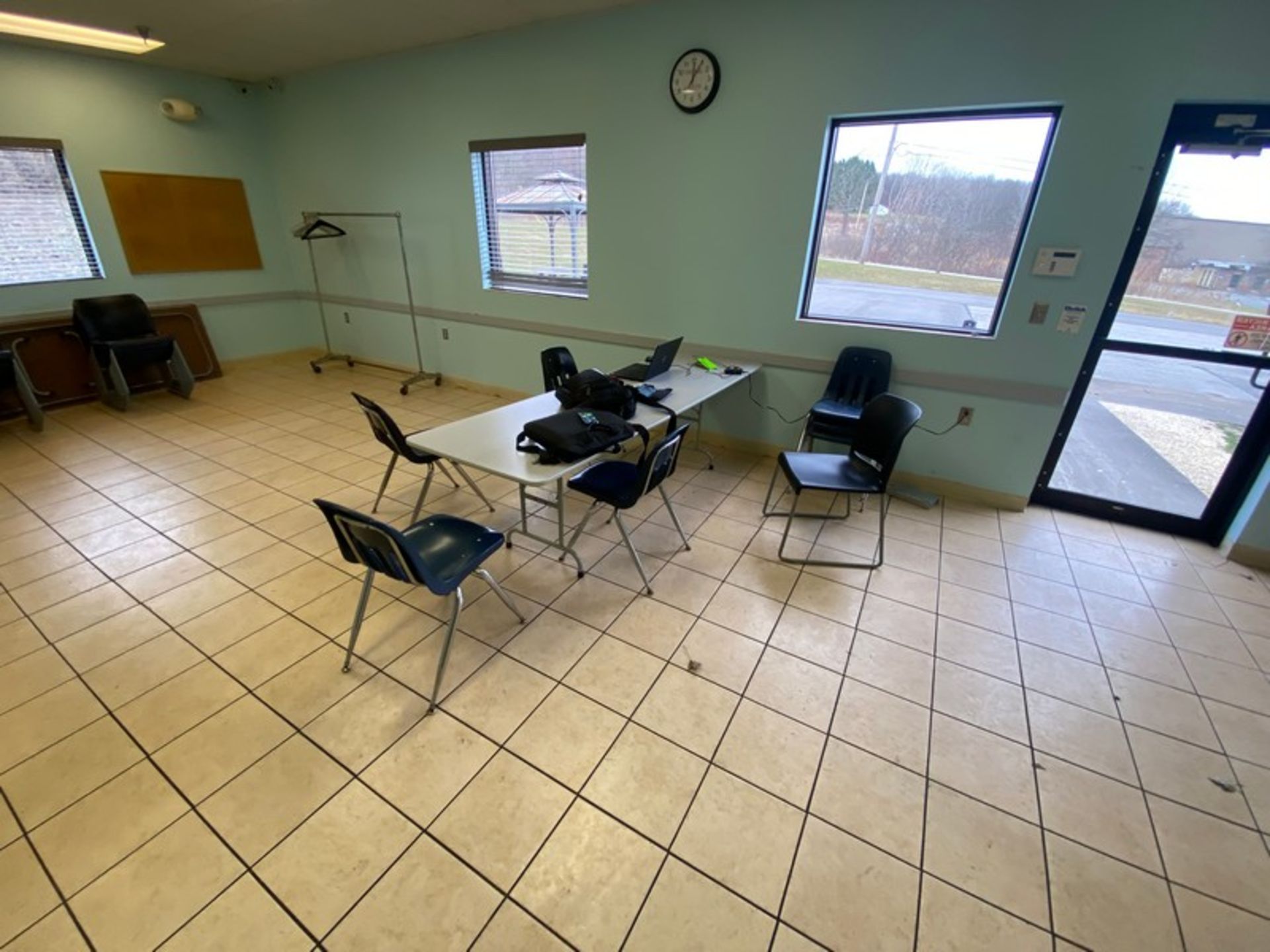 CONTENTS OF CAFETERIA, INCLUDES CHAIRS, TABLES, CORK BOARDS, & CLOTHES RACKS (LOCATED IN HERMITAGE,