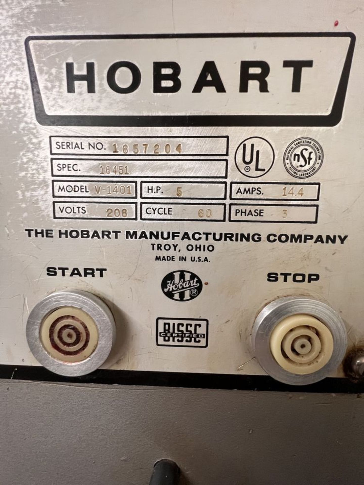 HOBART MIXER, MODEL V1401, S/N 1857204, INCLUDES BEATER ATTACHMENT, MIXING BOWL AND BOWL DOLLY - Image 5 of 5