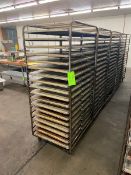 (5) PORTABLE DOUBLE SIDED BAKING PAN RACKS, MOUNTED ON CASTERS (LOCATED IN HERMITAGE, PA)