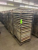 (4) PORTABLE DOUBLE SIDED BAKING PAN RACKS, MOUNTED ON CASTERS (LOCATED IN HERMITAGE, PA)