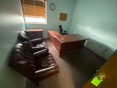 CONTENTS OF OFFICE, INCLUDES L-SHAPE DESK, DECK CHAIR, (2) COMFORTABLE OFFICE CHAIRS, (1) WOODEN FIL