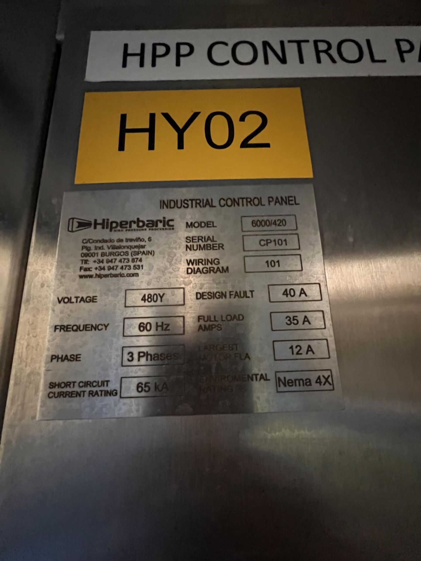 Hiperbaric HPP (High Pressure Processing) Line, Model 6000/420, S/N CP101, 420 Liter Capacity, 380 - Image 7 of 32