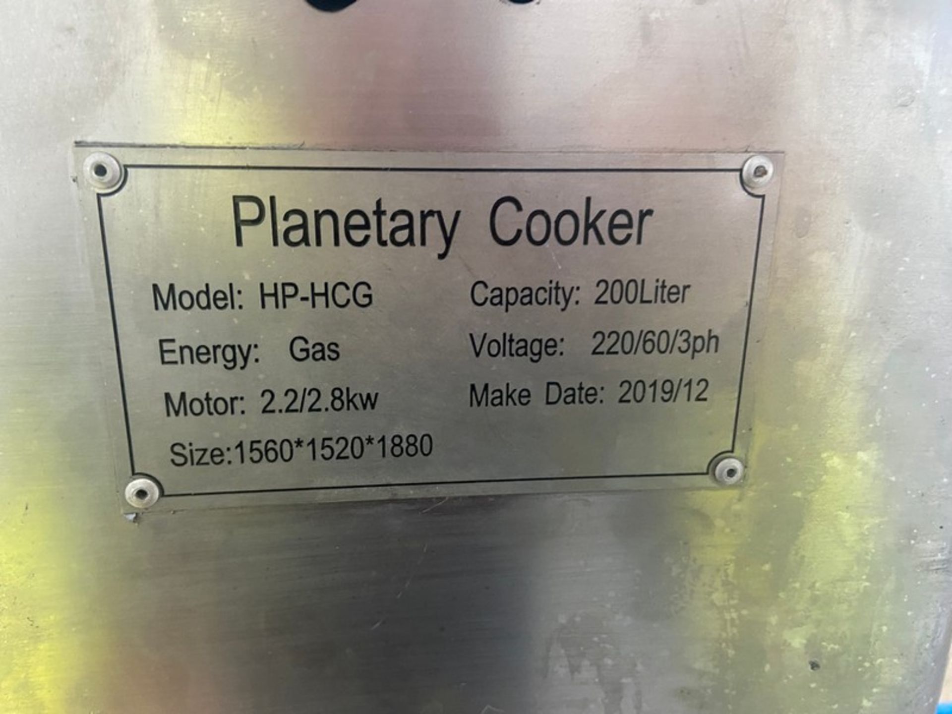 2014 Planetary Cooker 200 Liter S/S Kettle, M/N HP-HC6, 220 Volts, 3 Phase, Natural Gas, Mounted - Bild 7 aus 10