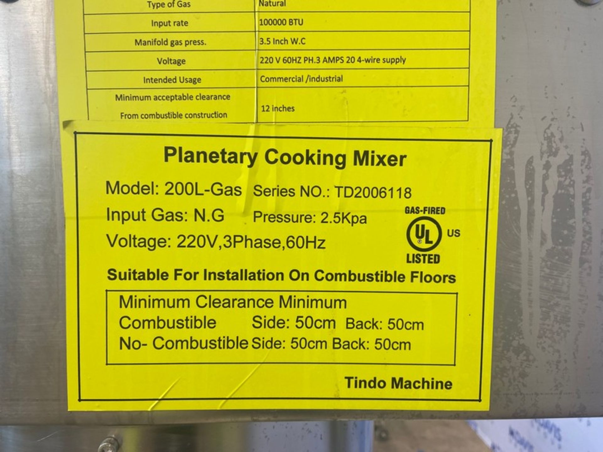 2014 Planetary Cooker 200 Liter S/S Kettle, M/N HP-HC6, 220 Volts, 3 Phase, Natural Gas, Mounted - Bild 9 aus 10