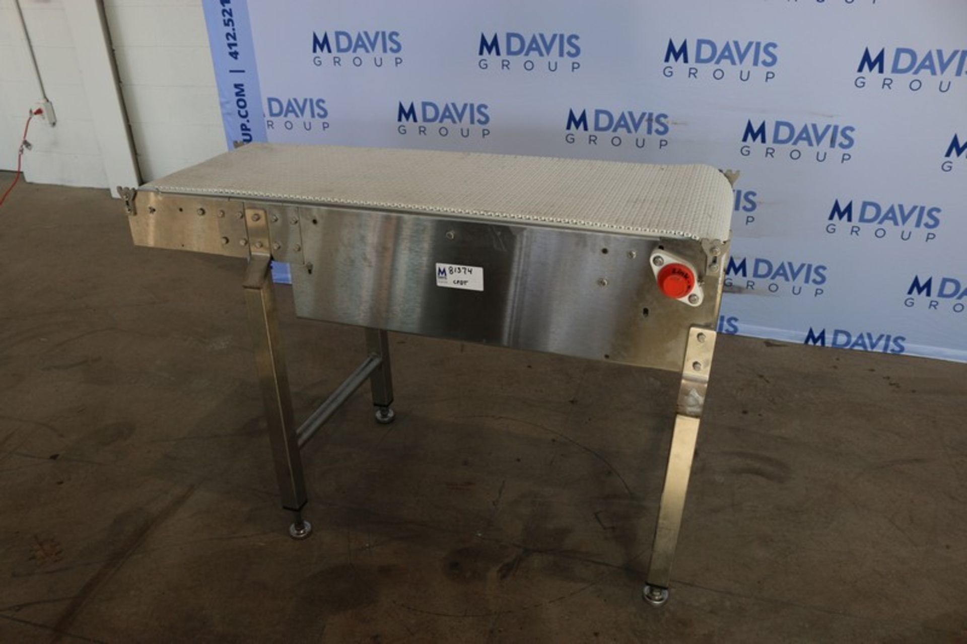 Straight Section of S/S Conveyor, with White Interlock Belt, Aprox. 55" L x 18" H Belt, Mounted on