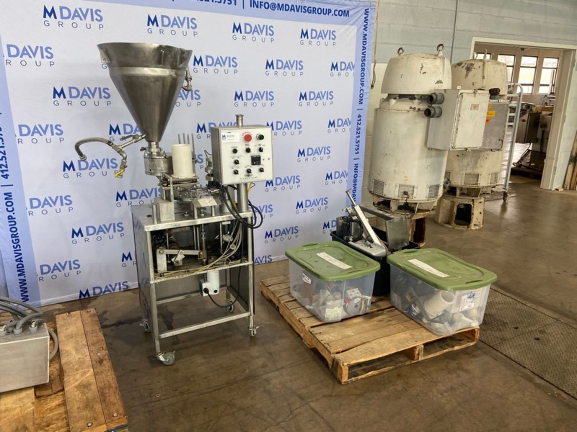 World Cup 8-Station Rotary Cup Filler, with Pallet of (3) Totes of Spare & Change Parts, Filler
