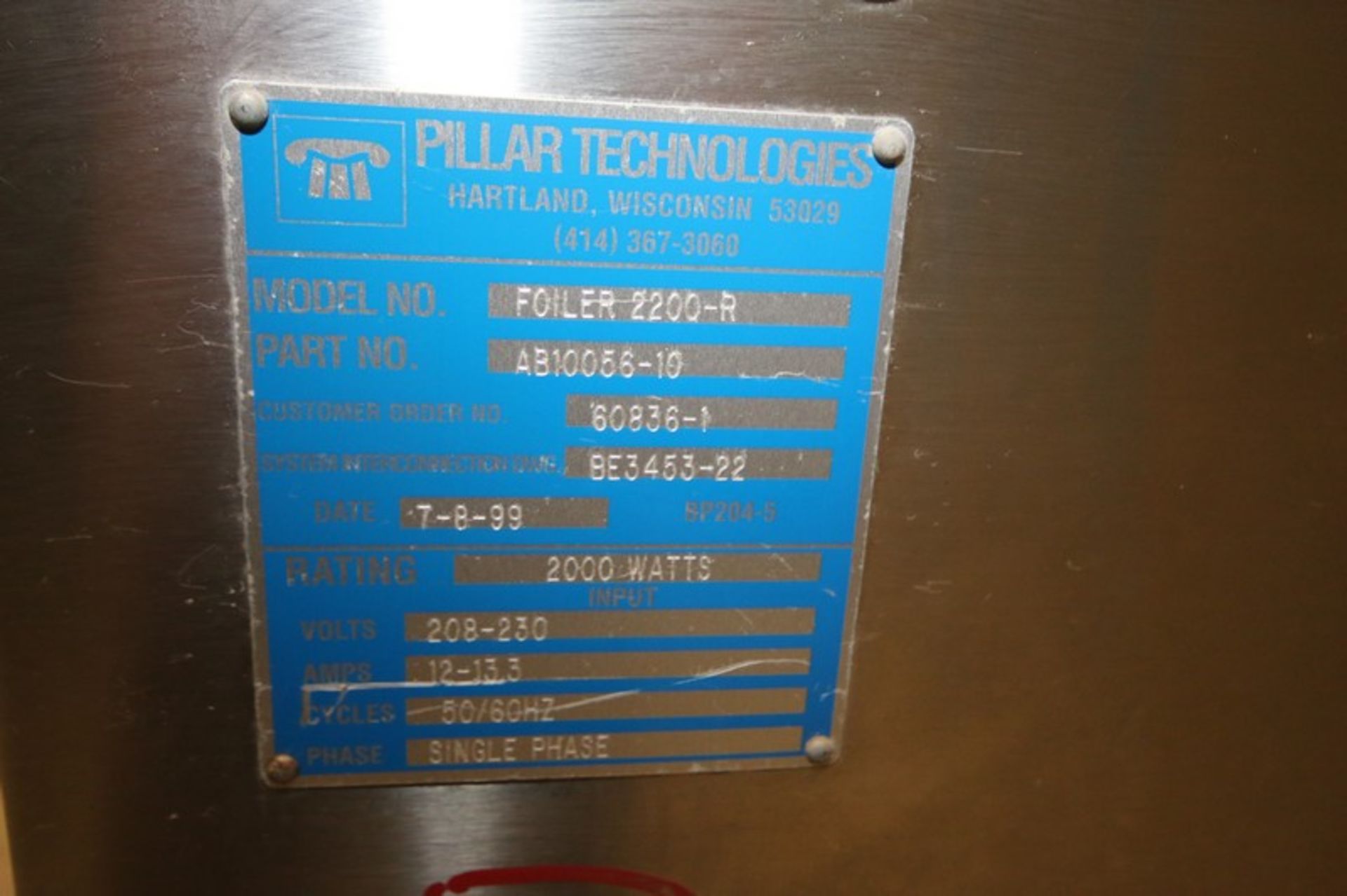 Pillar Tech. Foiler / Induction Sealer, FOILER 2200-R, P/N AB10056-10, 208-230V(INV#93173)(Located @ - Image 8 of 8