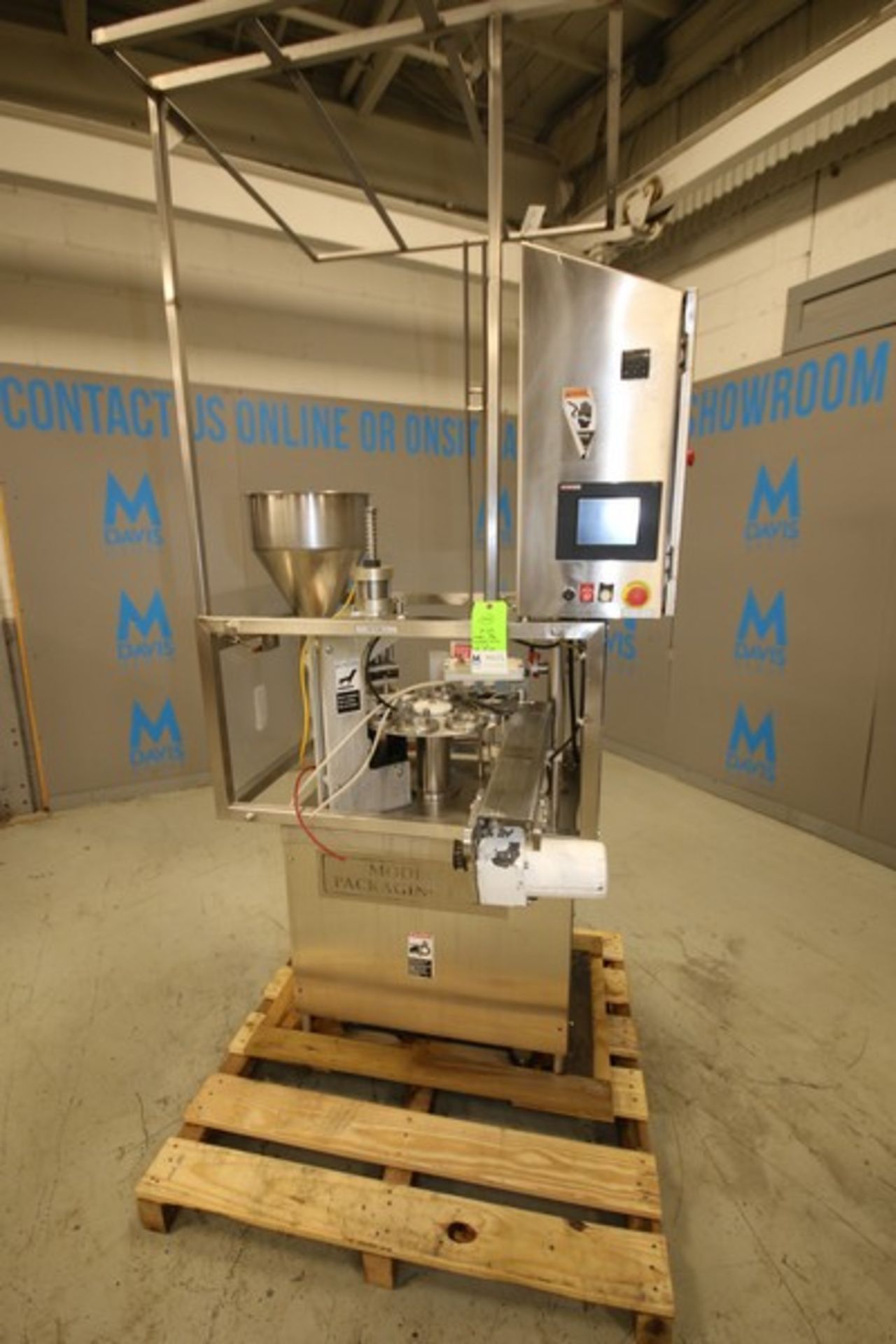 Modern Packaging 8-Station Rotary S/S Cup Filler, Model SR-8DC, SN MP-695, with 2 3/4" Change